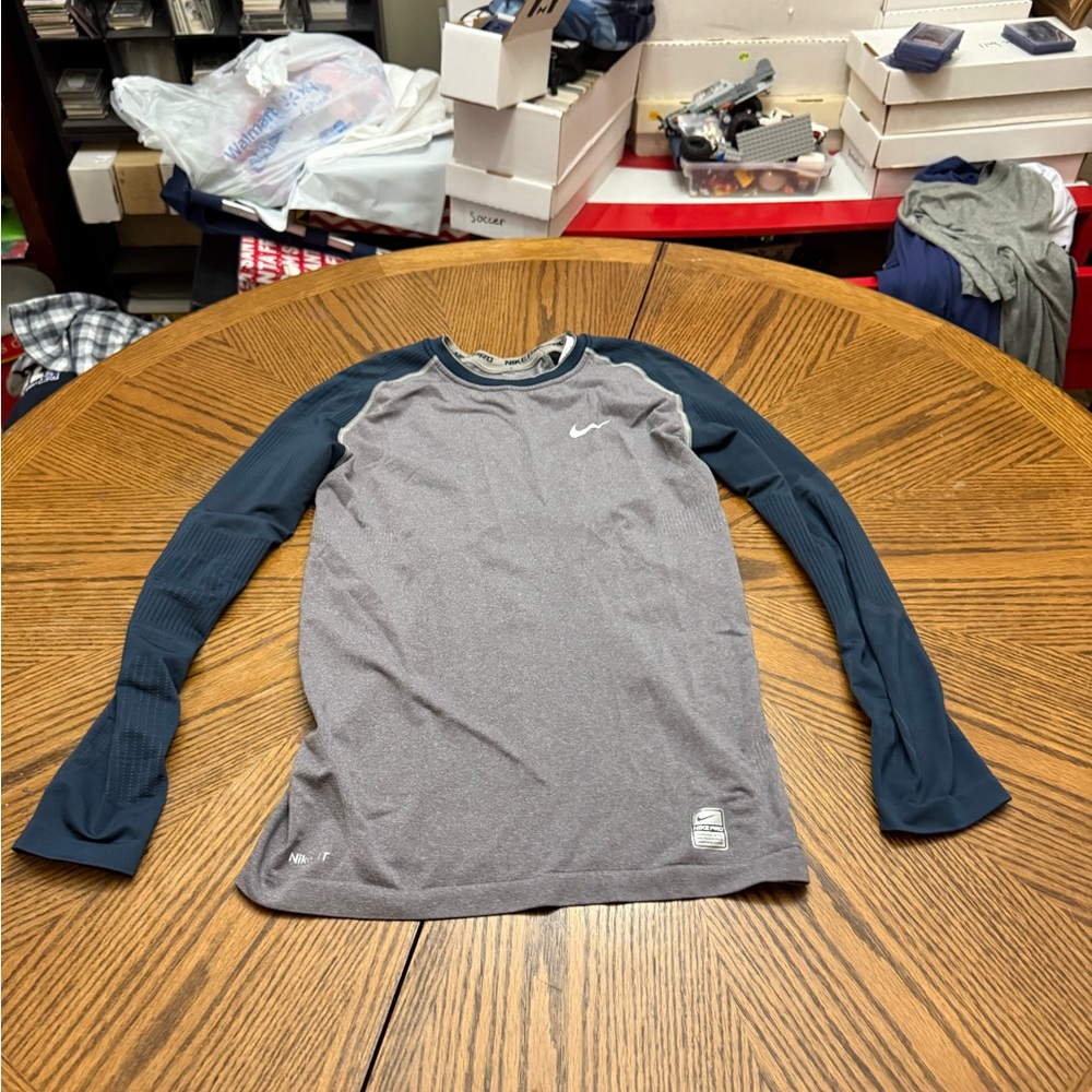 Nike Pro Men's Charcoal and Navy Long Sleeve Tee